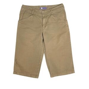 Ibex Pants Womens Size 4 Khaki Capri Bermuda Embroidered Organic Cotton Wide Leg